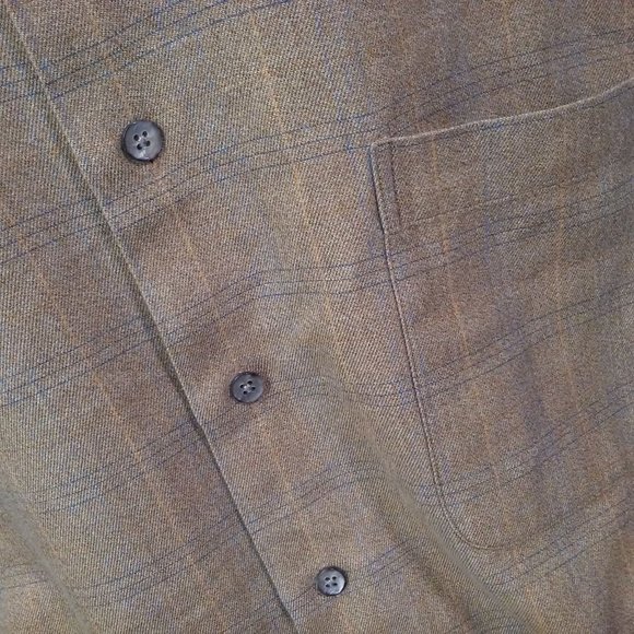 Vintage Gillio Premier LS Plaid Shirt Shell Button-Down Men-L Pocket Cotton Tan - Picture 4 of 12